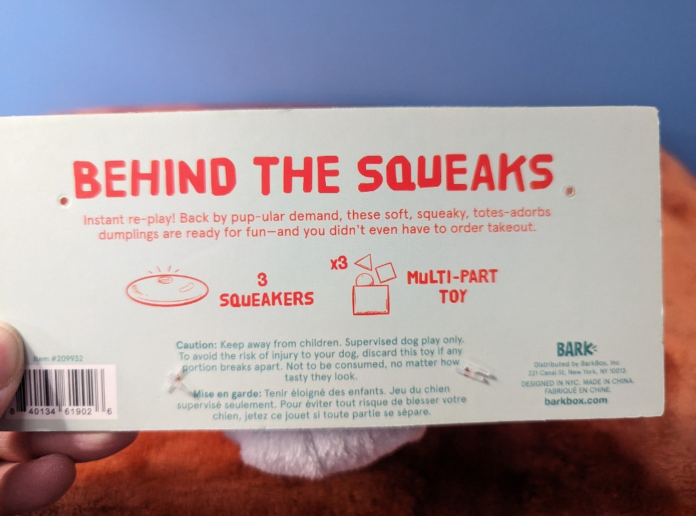 BarkBox Andi's famous dumplings re-play pack